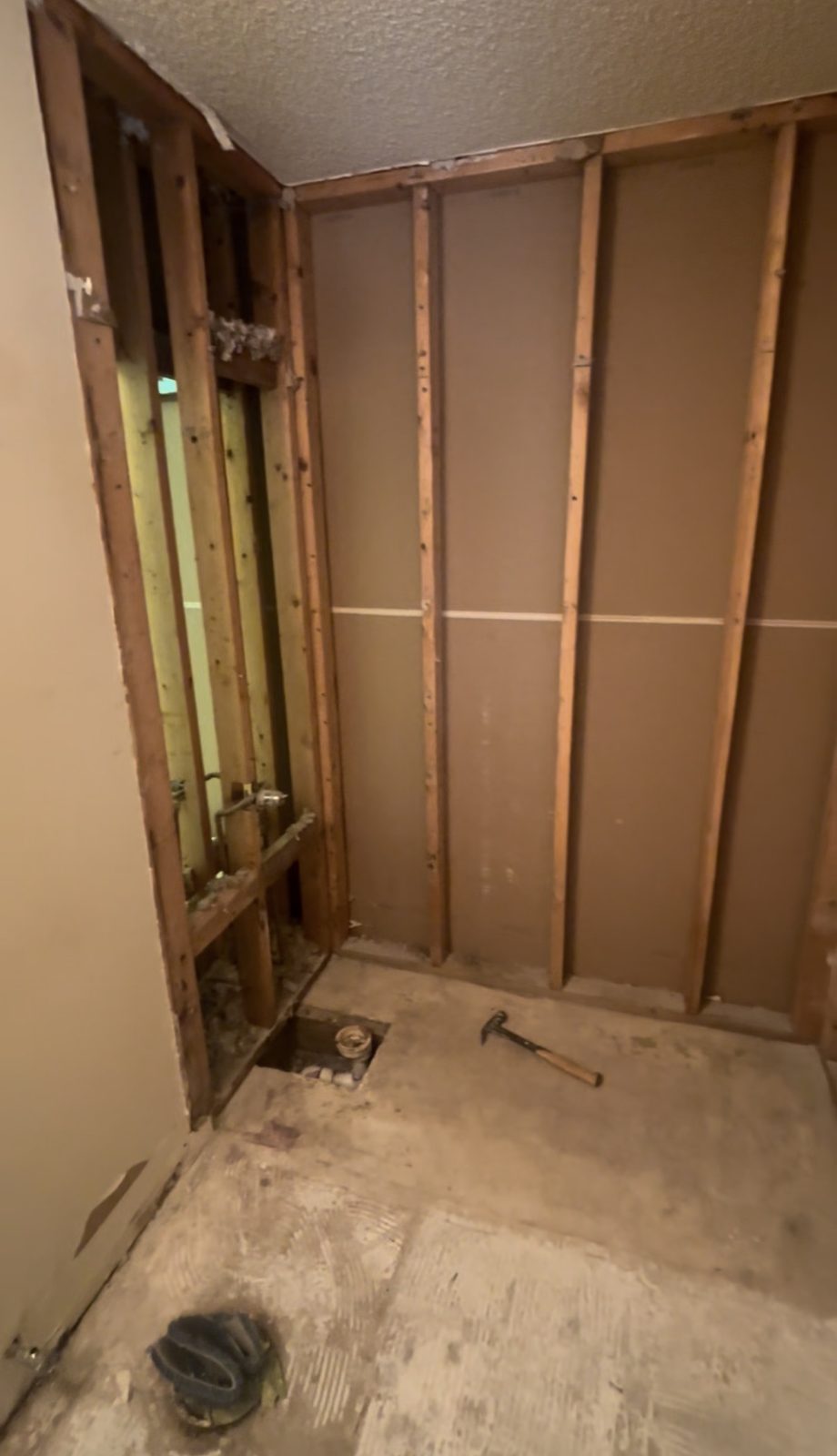 A bathroom stripped to the studs before a Freshmens renovation